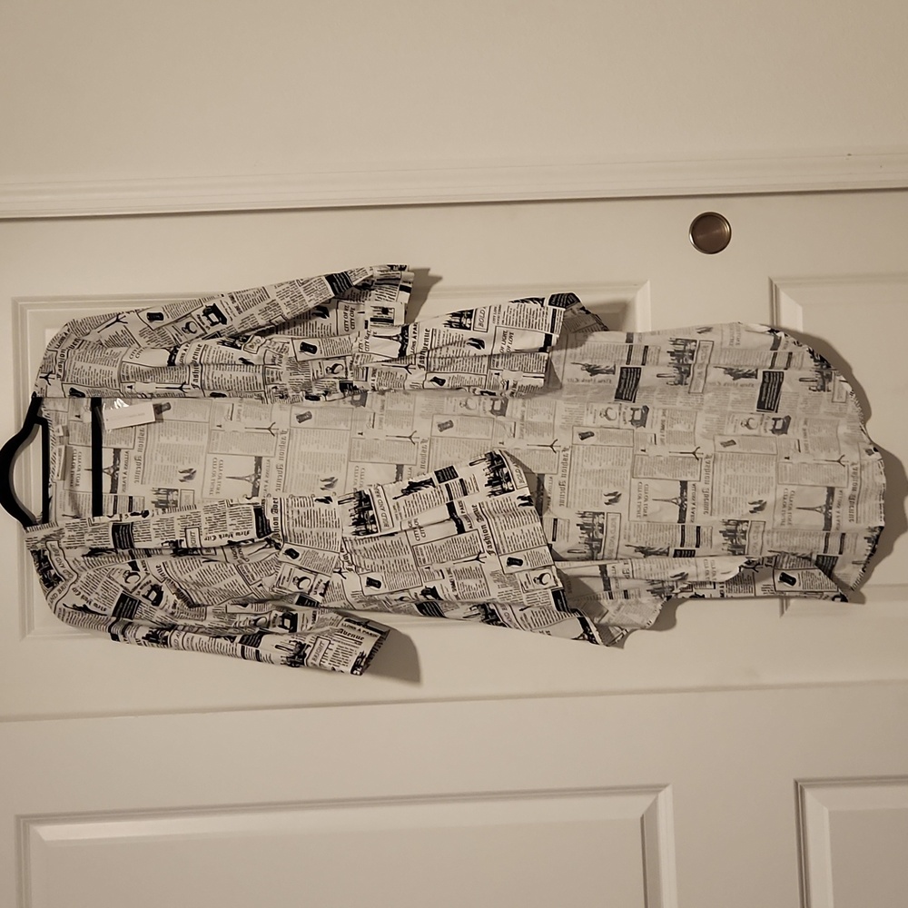 New York & Company Black and White Newspaper Print Button Down Shirt